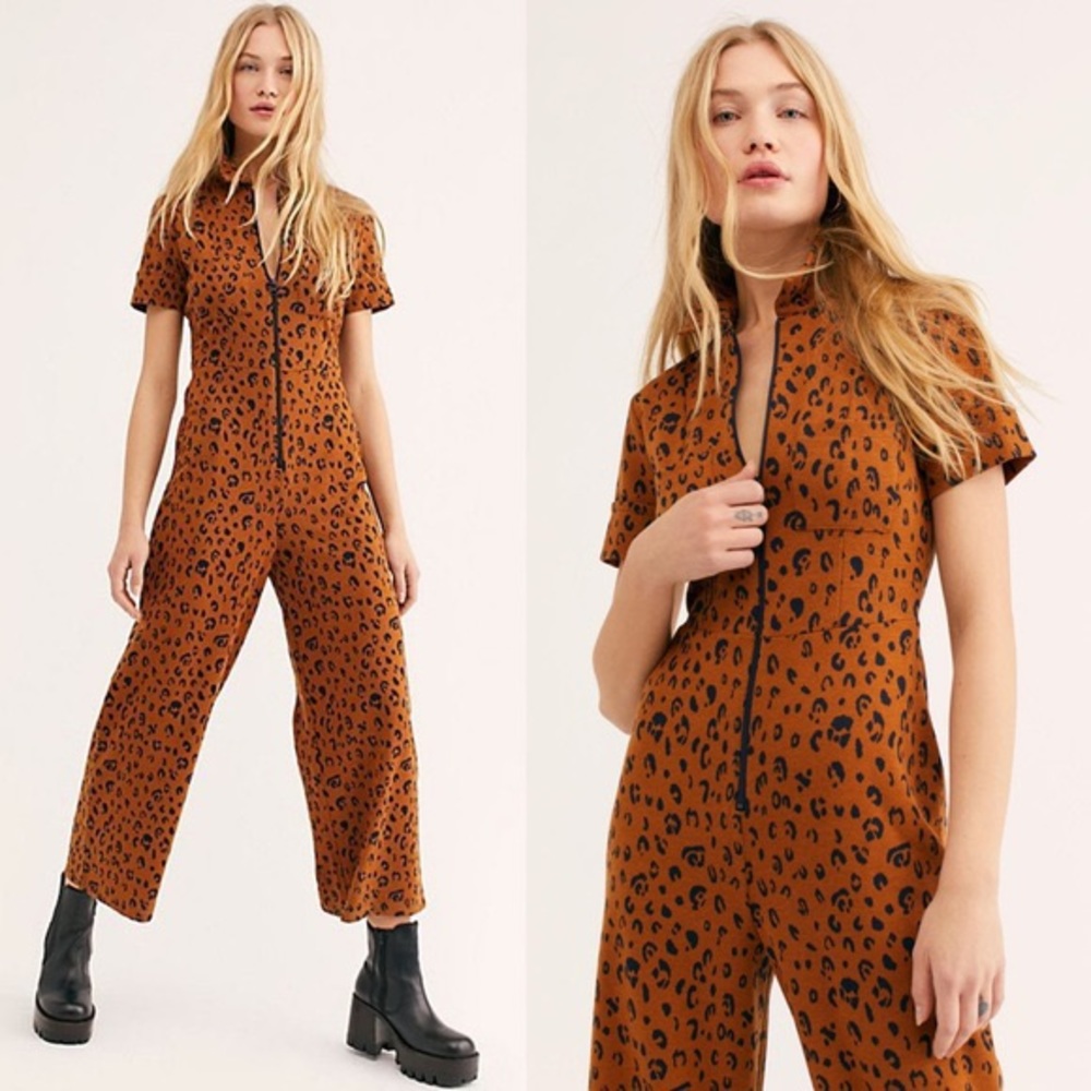 Free People Ellie Jumpsuit cheetah Leopard xs